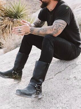 Vintage Frye Black Harness Boots Size 9 Biker Engineer